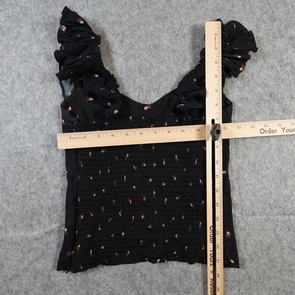 Reformation Top Womens 2 Elena Coco Black Rose Floral Ruffle Sweetheart Crepe - Picture 5 of 10